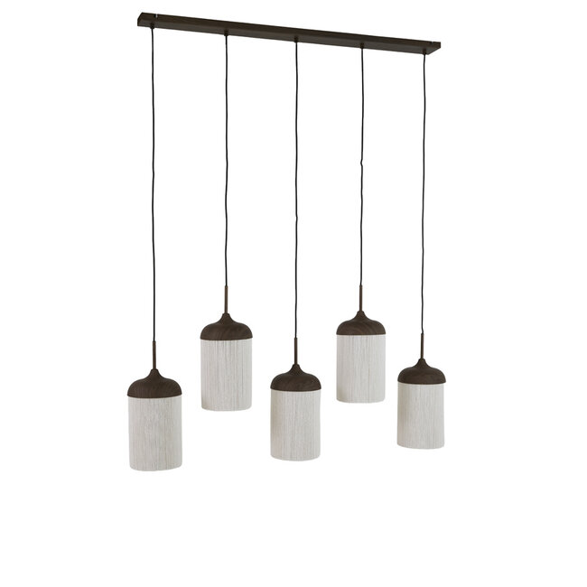 Light en Living Hanglamp 5L 117x10x27 cm DANIA houtprint donkerbruin+touw crème