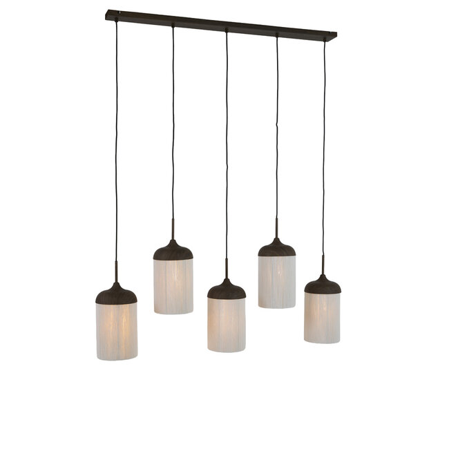 Light en Living Hanglamp 5L 117x10x27 cm DANIA houtprint donkerbruin+touw crème