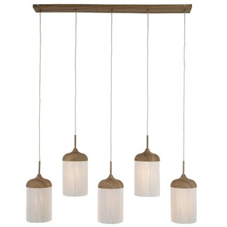 Light en Living Hanglamp 5L 117x10x27 cm DANIA houtprint naturel+touw crème