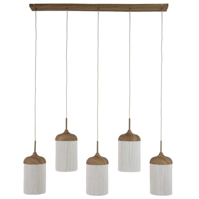 Light en Living Hanglamp 5L 117x10x27 cm DANIA houtprint naturel+touw crème