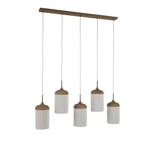 Light en Living Hanglamp 5L 117x10x27 cm DANIA houtprint naturel+touw crème