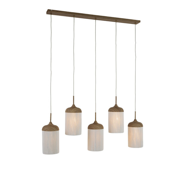 Light en Living Hanglamp 5L 117x10x27 cm DANIA houtprint naturel+touw crème