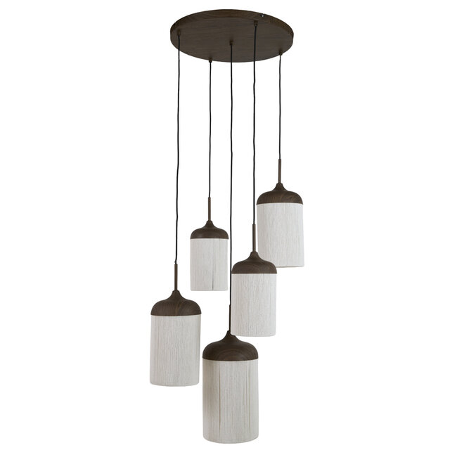 Light en Living Hanglamp 5L Ø50x32 cm DANIA houtprint donkerbruin+touw crème