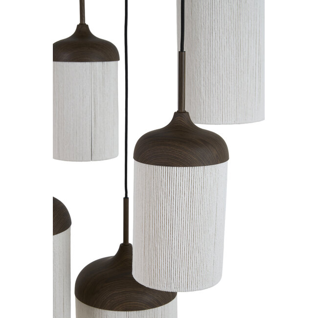 Light en Living Hanglamp 5L Ø50x32 cm DANIA houtprint donkerbruin+touw crème