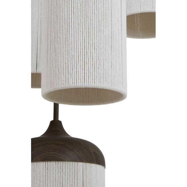 Light en Living Hanglamp 5L Ø50x32 cm DANIA houtprint donkerbruin+touw crème