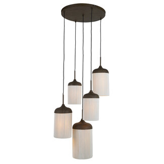 Light en Living Hanglamp 5L Ø50x32 cm DANIA houtprint donkerbruin+touw crème