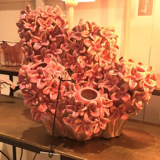 Light en Living Vaas deco 35x21x28 cm FLOWER keramiek roze+groen