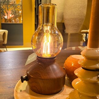 Light en Living Tafellamp LED Ø13x21,5 cm ZENY hout print d bruin+glas amber