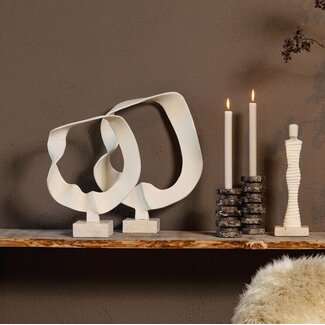 PTMD Ornament Vae Beige gegoten aluminium op travertin voet L