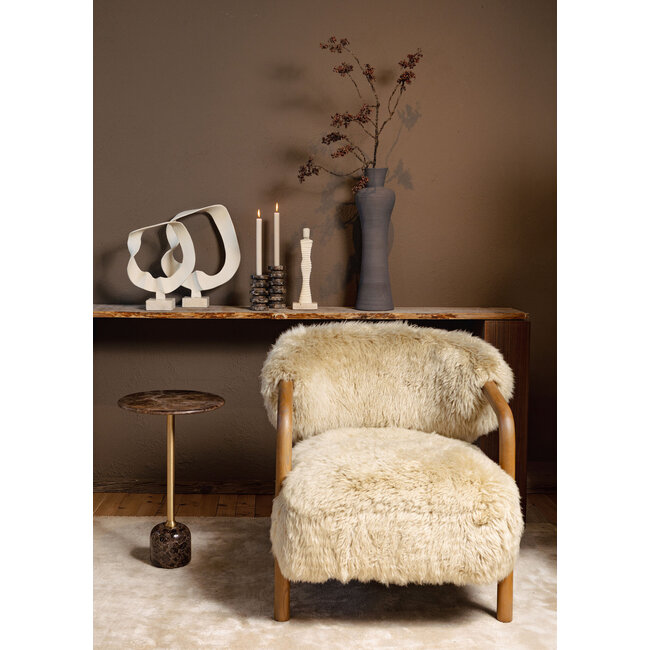 PTMD Ornament Vae Beige gegoten aluminium op travertin voet L