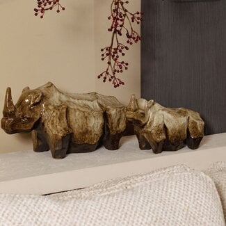 PTMD Ornament neushoorn Tarig Lichtbruin Keramiek S
