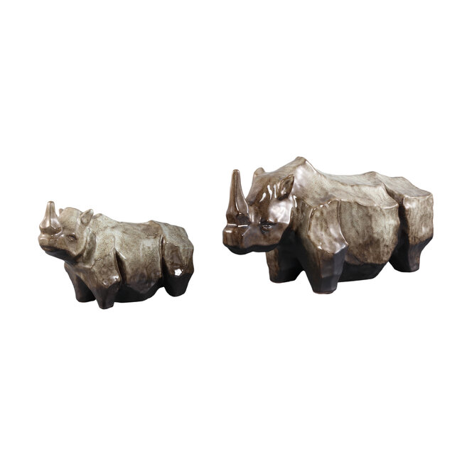 PTMD Ornament neushoorn Tarig Lichtbruin Keramiek L