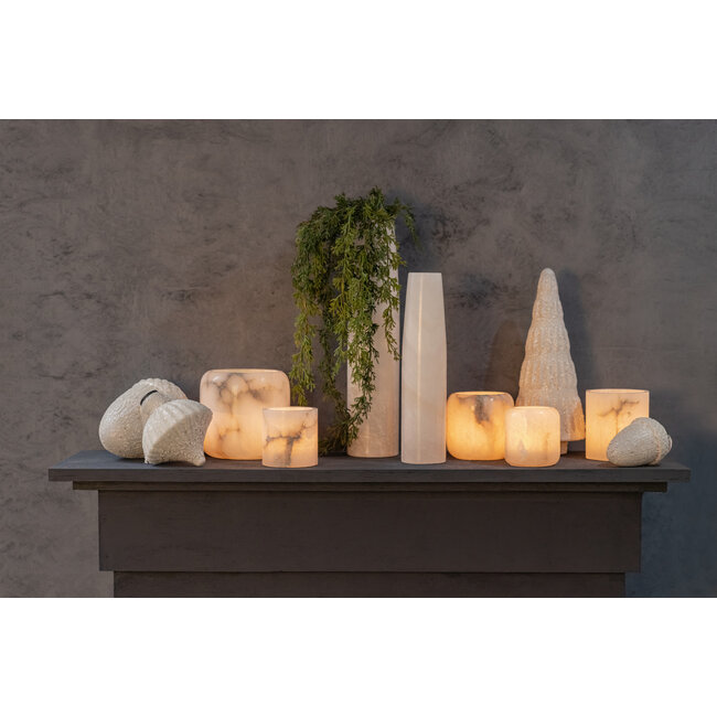 PTMD Theelicht Audin Wit Alabaster rond L