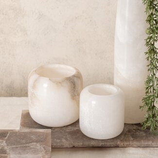PTMD Theelicht Audin Wit Alabaster rond S