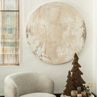 PTMD Wandpaneel Moti Creme canvas structuur rond S