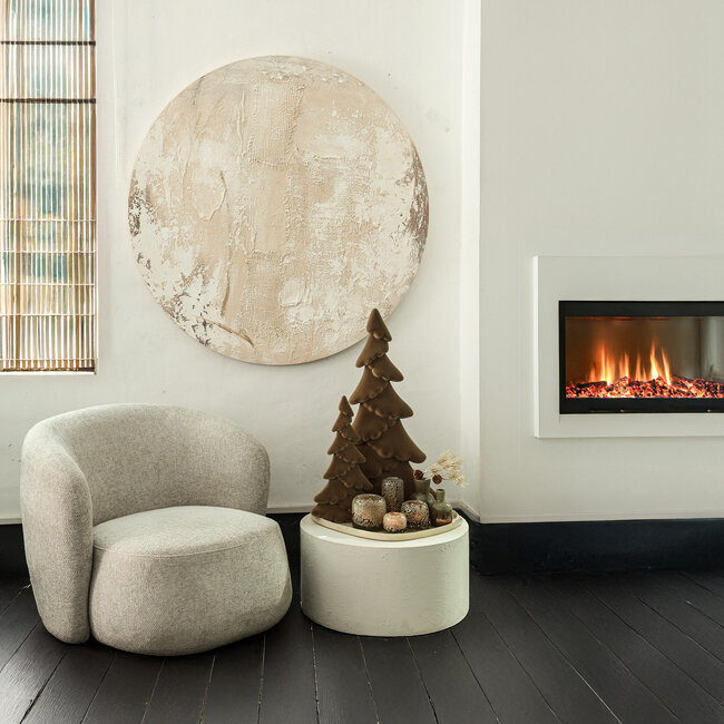 PTMD Wandpaneel Moti Creme canvas structuur rond L