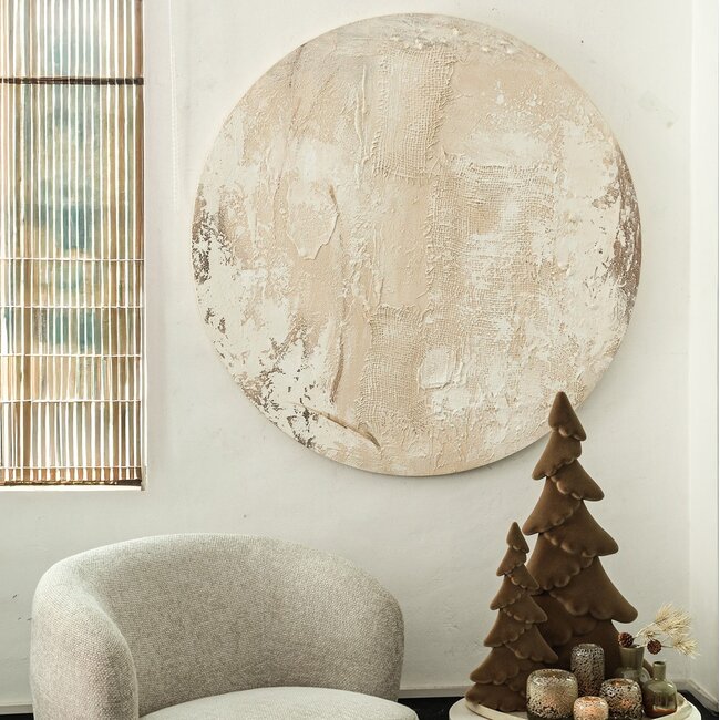 PTMD Wandpaneel Moti Creme canvas structuur rond L