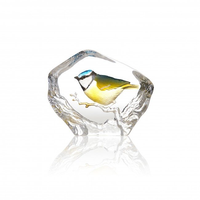 Schöne „Blaumeise“ in Kristall, entworfen von Mats Jonasson, Schweden