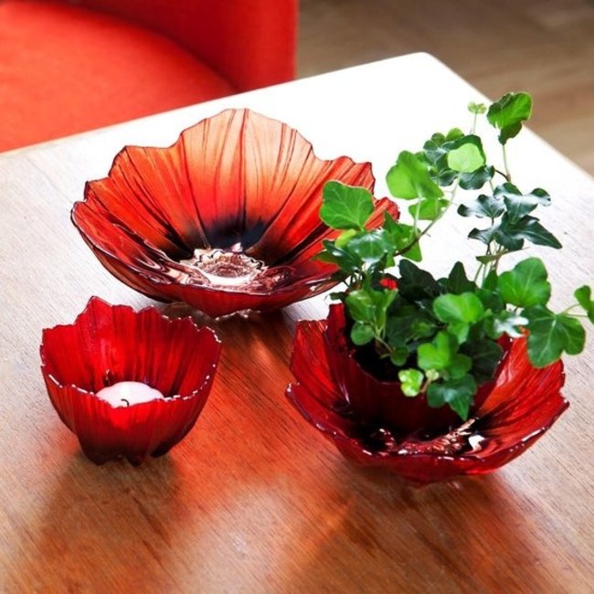 Klatschmohn Kristall-Set – Mats Jonasson Glaskunst