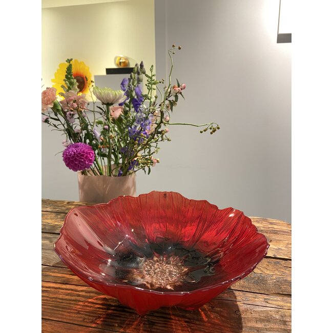 Klatschmohn Schale aus Kristall – Mats Jonasson Glaskunst