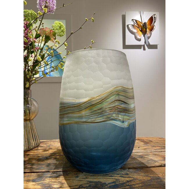 Zilte Zee – Handgeblazen Glazen Vaas met geslepen patroon