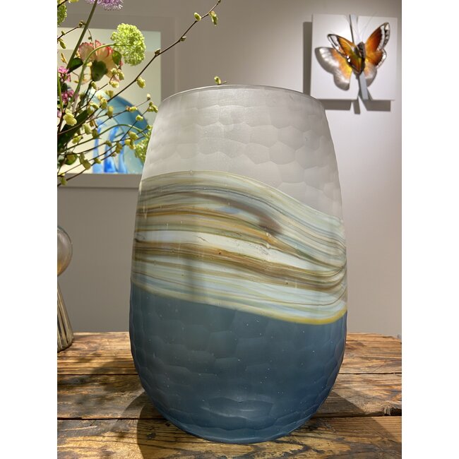 Zilte Zee – Handgeblazen Glazen Vaas met geslepen patroon