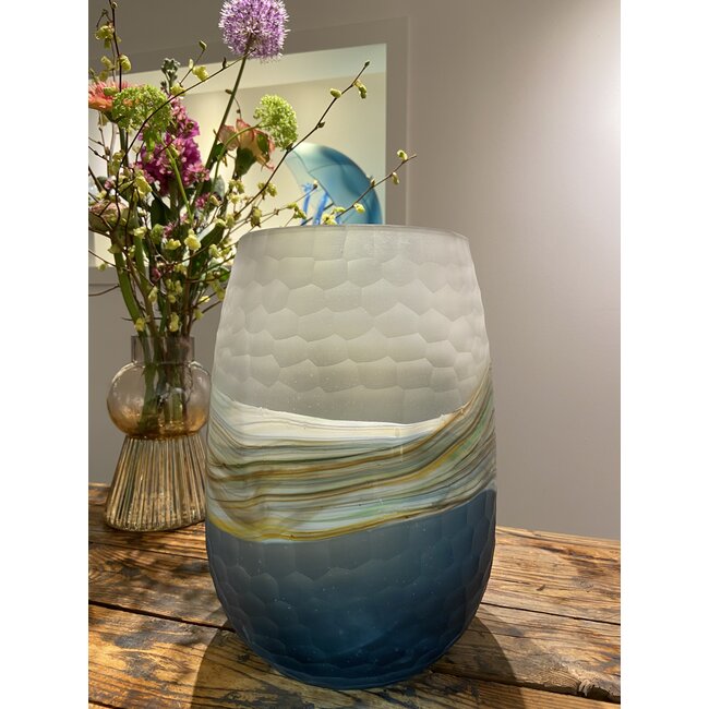 Zilte Zee – Handgeblazen Glazen Vaas met geslepen patroon