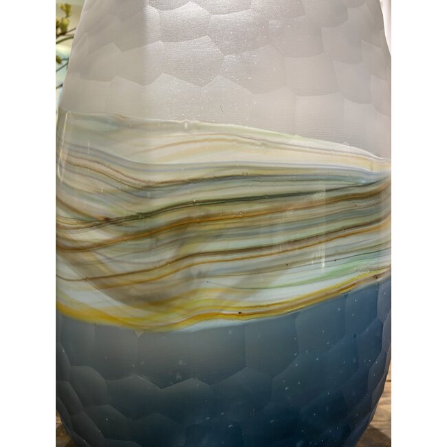 Zilte Zee – Handgeblazen Glazen Vaas met geslepen patroon