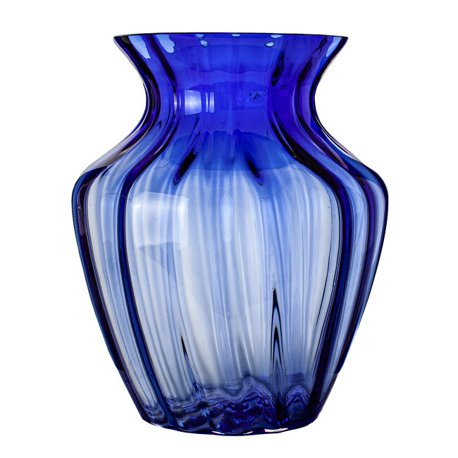 Glasvase „Himmelblau“ – mundgeblasene Glasvase mit Streifenoptik