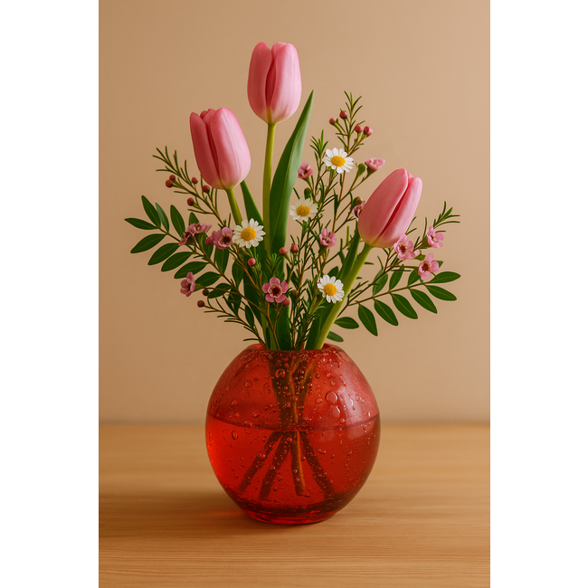 Runde, rosa Vase „Bubbel“ – mundgeblasen in Schweden