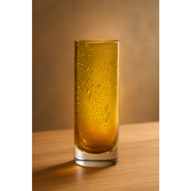 Ochtendzon – Mondgeblazen glazen vaas uit Zweden met warme amberkleur en luchtbelstructuur