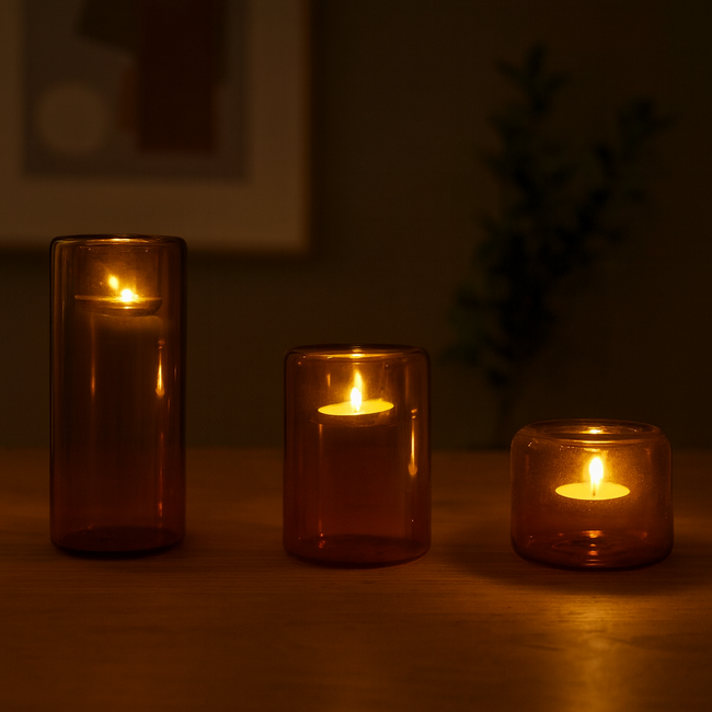 Happy – Designset aus 3 handgefertigten Kristall-Teelichthaltern von Kosta Boda | Harmonisches skandinavisches Lichtspiel