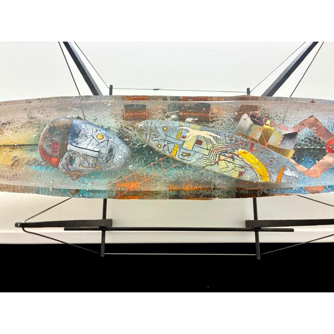 Bertil Vallien „Threshold“ – Einzigartiges Kristallboot 82 cm im Metallrahmen – Kosta Boda