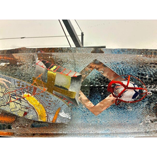 Bertil Vallien „Threshold“ – Einzigartiges Kristallboot 82 cm im Metallrahmen – Kosta Boda