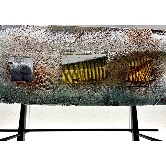 Bertil Vallien “Threshold” – Unieke Kristallen Boot 82 cm in Metalen Frame – Kosta Boda