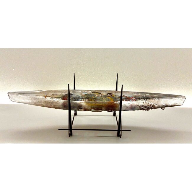 Bertil Vallien „Threshold“ – Einzigartiges Kristallboot 82 cm im Metallrahmen – Kosta Boda