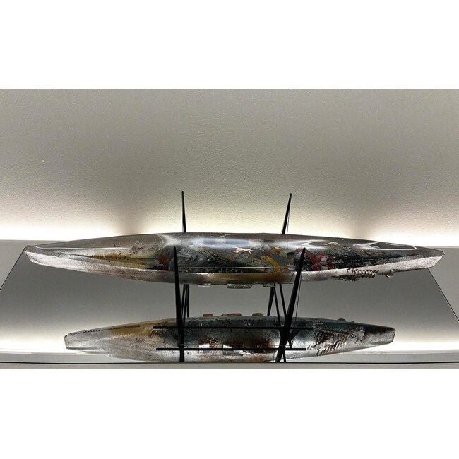 Bertil Vallien „Threshold“ – Einzigartiges Kristallboot 82 cm im Metallrahmen – Kosta Boda