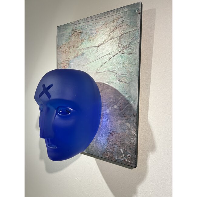 Head First – Ikonisches kobaltblaues Glaskunstobjekt, entworfen von Bertil Vallien für Kosta Boda