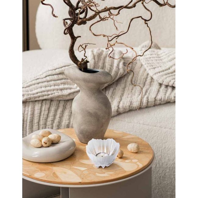Weißer Teelichthalter „Anemone“ aus Kristallglas