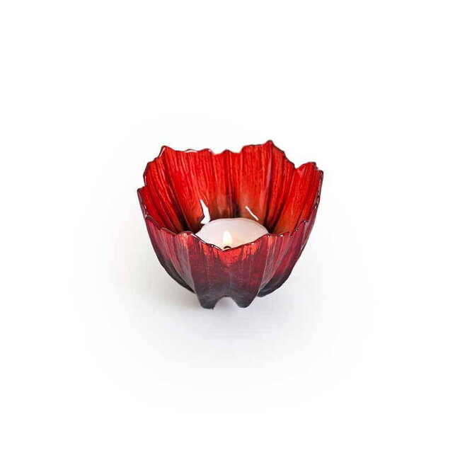 Set mit 3 Mohnblumen Teelichthaltern aus Kristall – Mats Jonasson