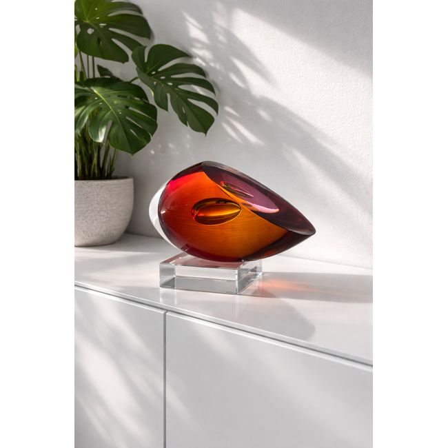 Kristallen sculptuur Avondrood | Handgemaakt glas in warme amber- en roodtinten