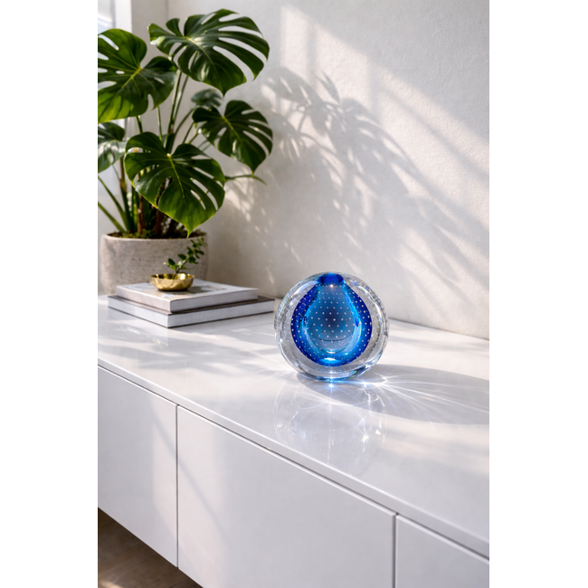 Leerdam glaskunst spijkerbol blauw