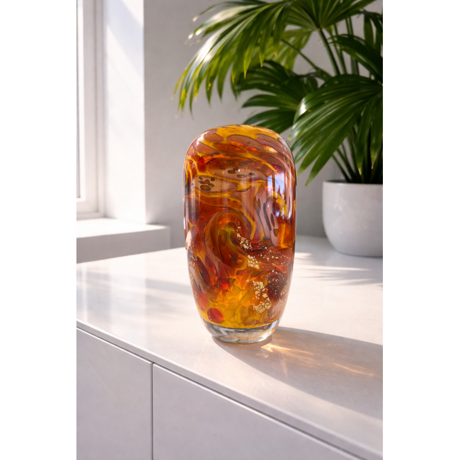 Glaskunstobjekt mit Blattgold – Maxence Parot – Warmes Amber-Design (14 cm)