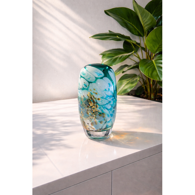 Glaskunstobject met bladgoud – Maxence Parot – Turquoise aqua design