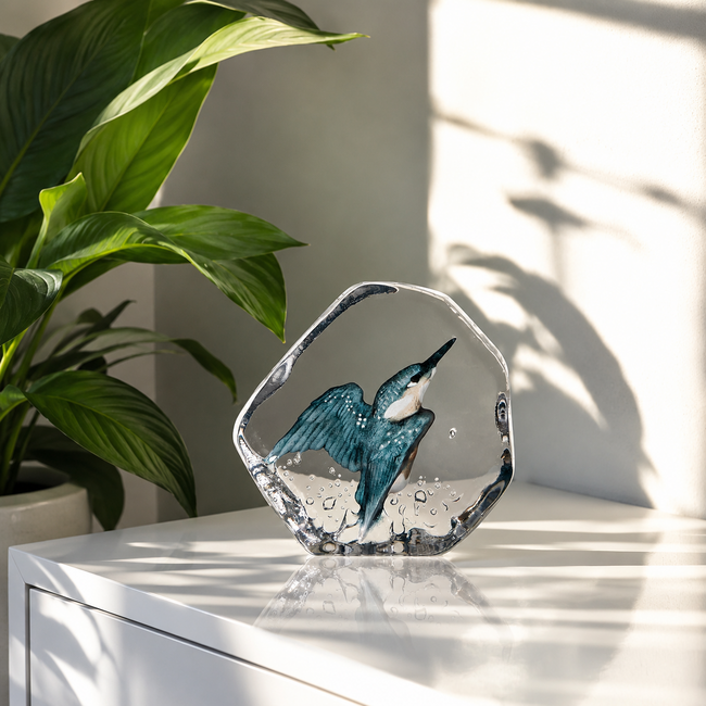 Mats Jonasson (Glaskunstenaar) IJsvogel van kristal- Mats Jonasson