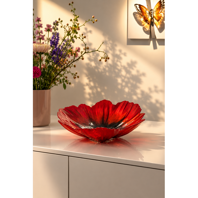 Klatschmohn Schale aus Kristall – Mats Jonasson Glaskunst