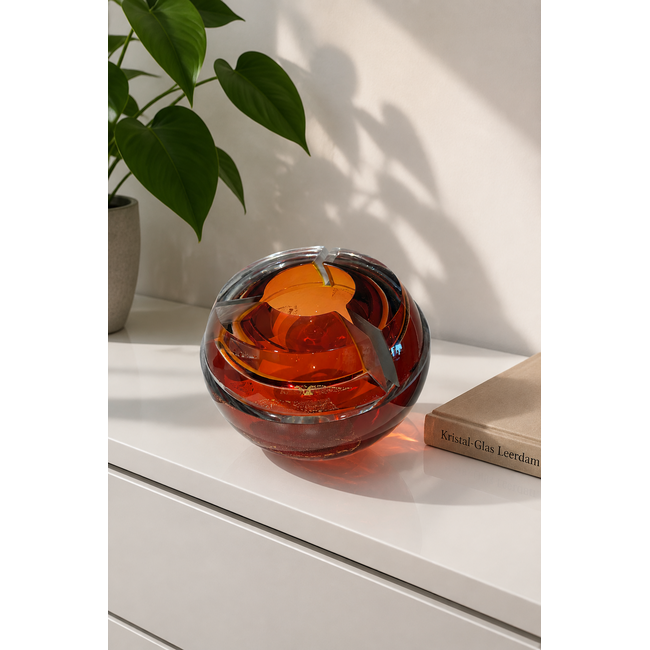 Zonnegloed – Geslepen Leerdams glaskunstobject met bladgoud – Patrick de Keijzer