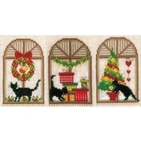 Borduur wenskaarten Kerstsfeer poezen 3 st 0150427