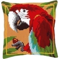Borduurkussen rode papegaai 0021698