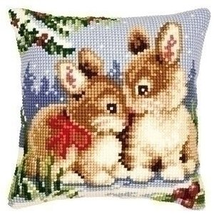 Vervaco Kruissteekkussen konijntjes in de sneeuw 0008683